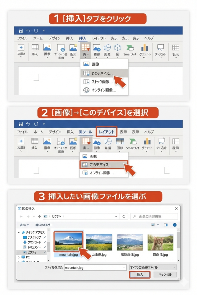 【📊図解：Wordで画像を挿入する操作画面】